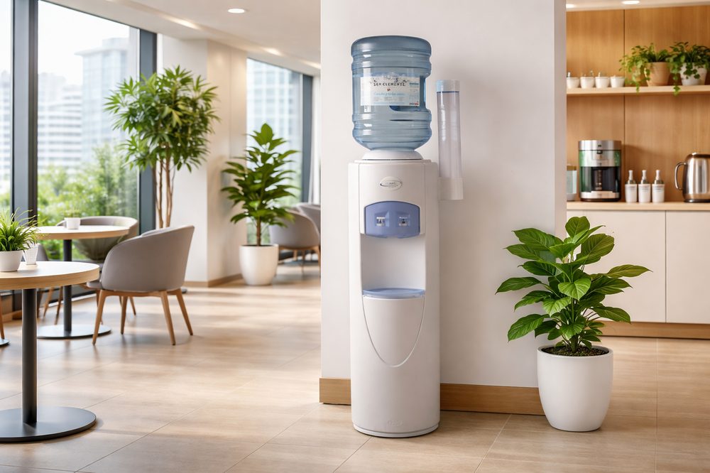 Wasserspender in modernem Büro mit Pflanzen